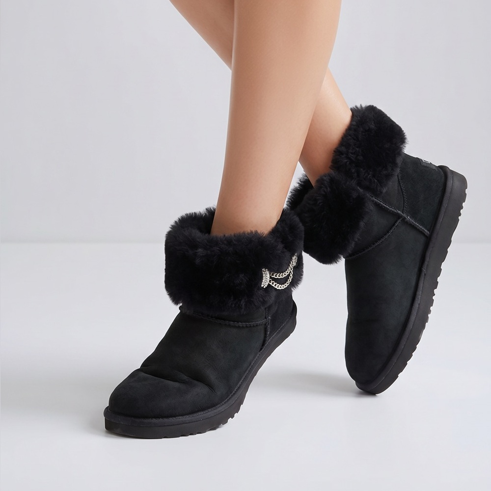 ✨ UGG Australia Mini Bailey Bow Black Suede Shearling‎ Boots | Women’s 6
